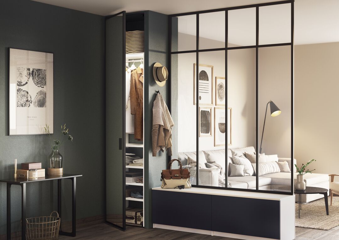 Sogal Entrée placard pivotant, meuble bas sur-mesure et verrière
